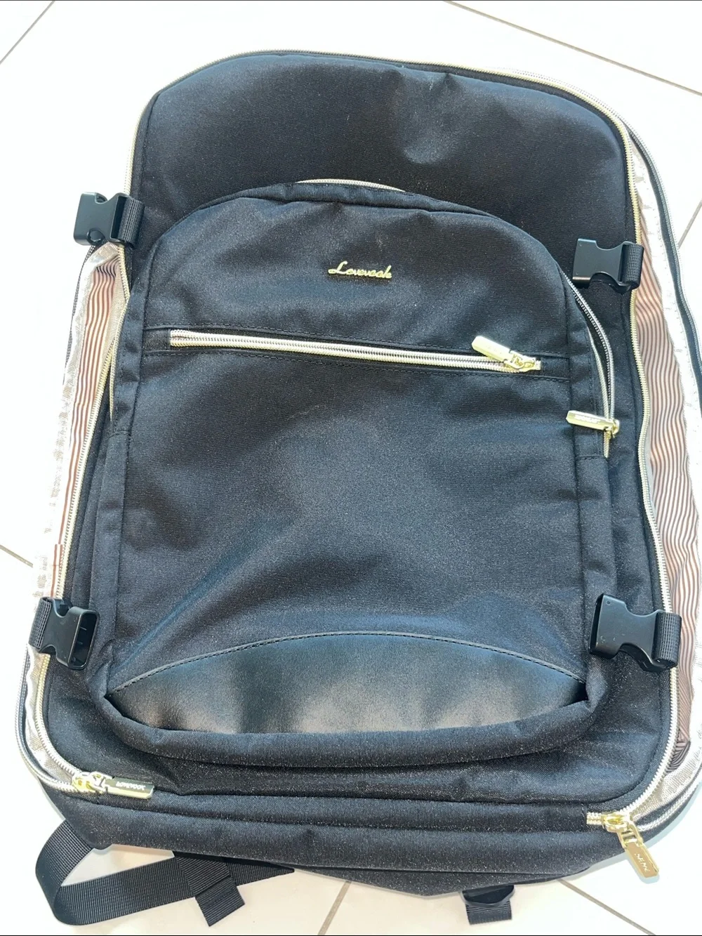 Lovevook Black Travel Luggage Backpack with Gold Accents NWOT